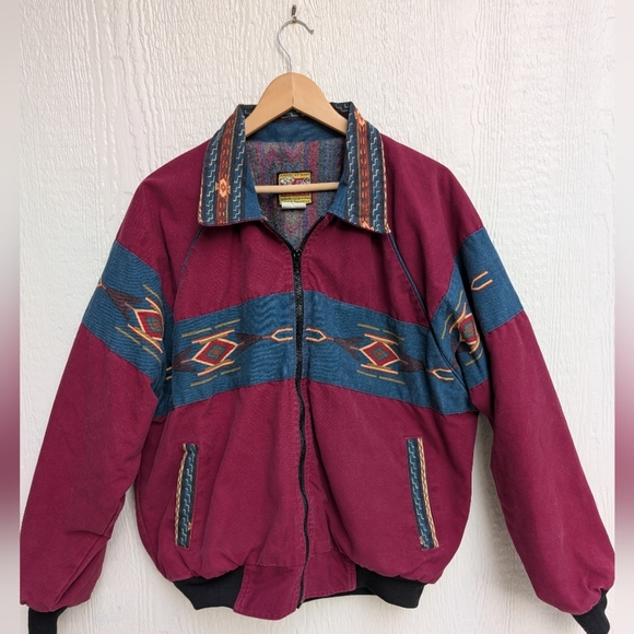 Vintage Bee-Wild Aztec Southwestern Western Flannel Lined Coat Jacket Medium - Picture 1 of 9
